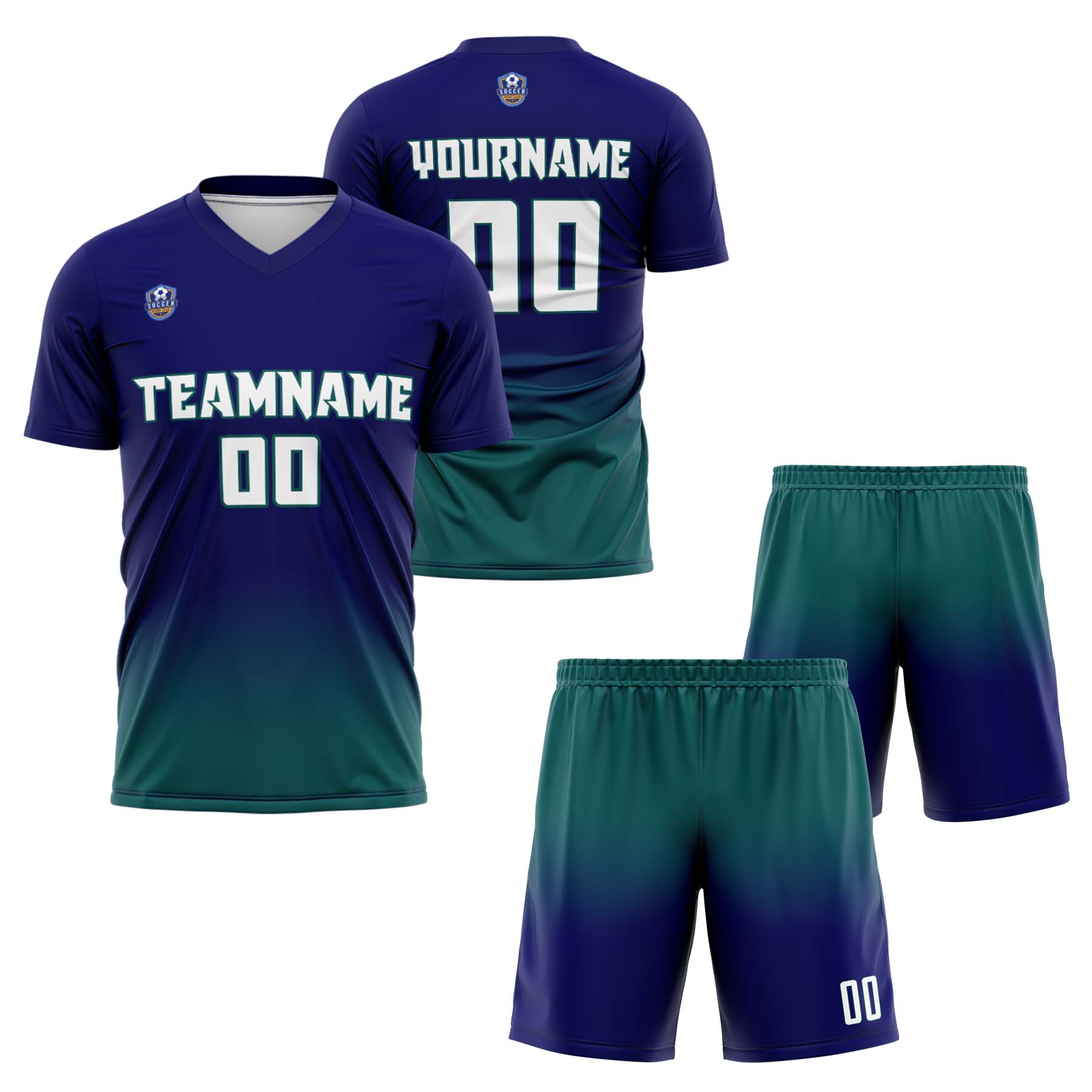 Custom Blue Deep Teal Gradient Soccer Uniform Set – Personalized Jerseys for Adults & Kids