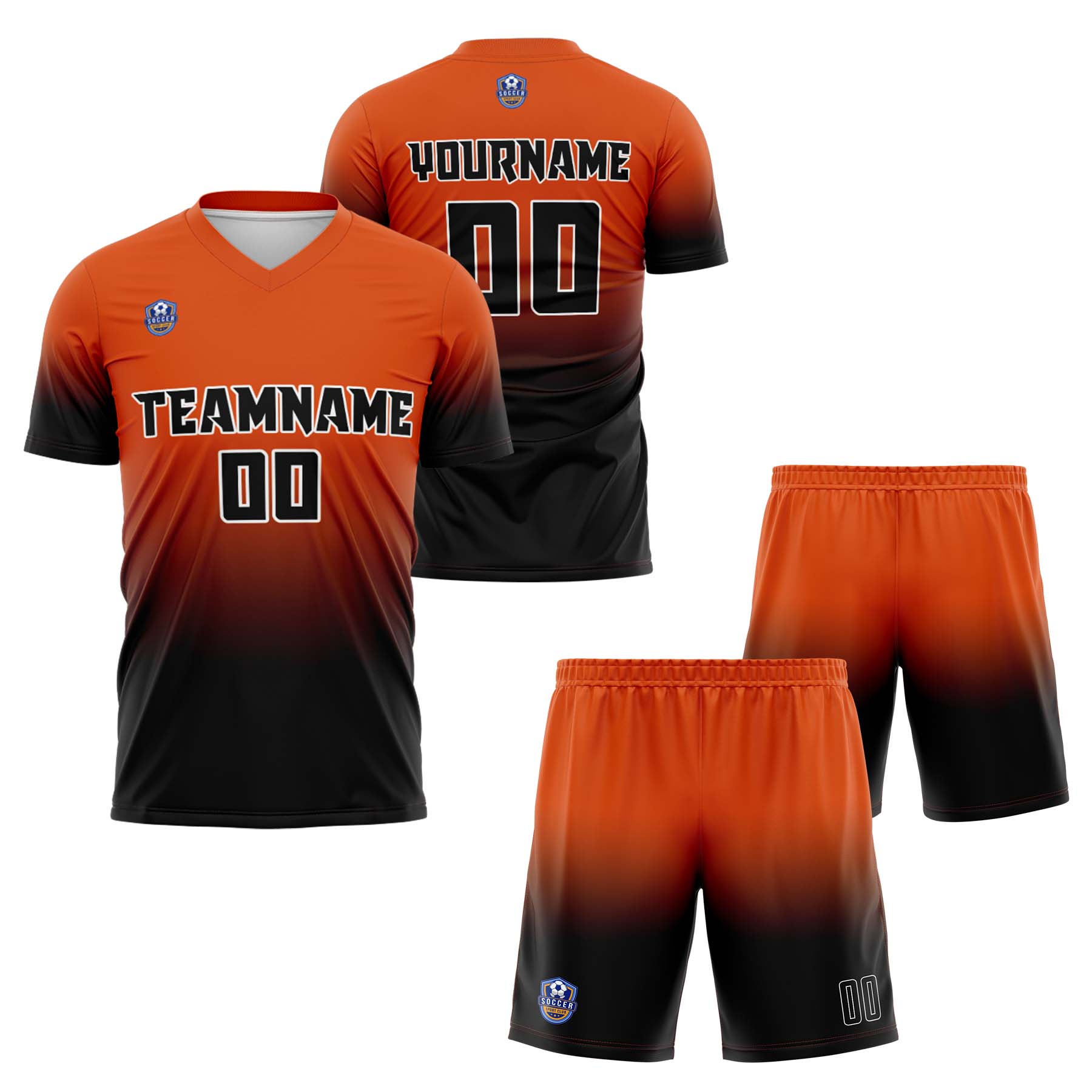 Custom Orange Black Gradient Soccer Uniform Set – Personalized Jerseys for Adults & Kids