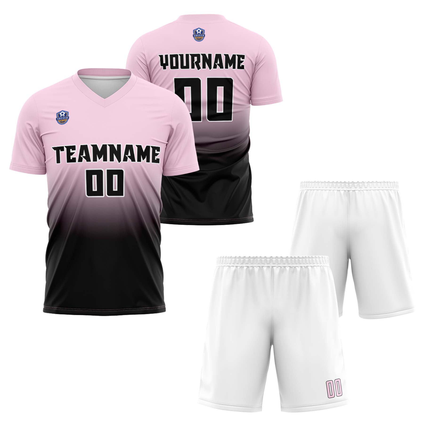 Custom Pink Black Gradient Soccer Uniform Set – Personalized Jerseys for Adults & Kid