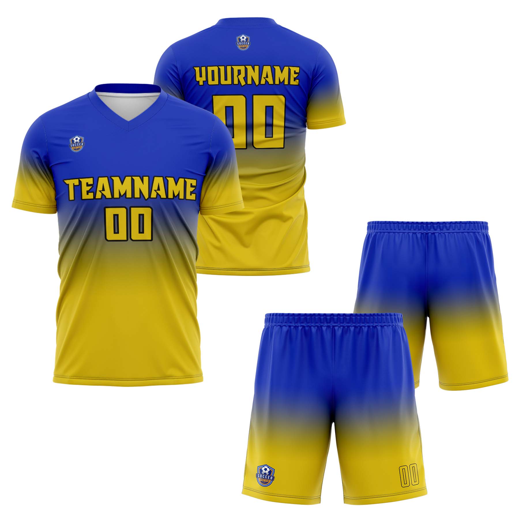 Custom Blue Yellow Gradient Soccer Uniform Set – Personalized Jerseys for Adults & Kids