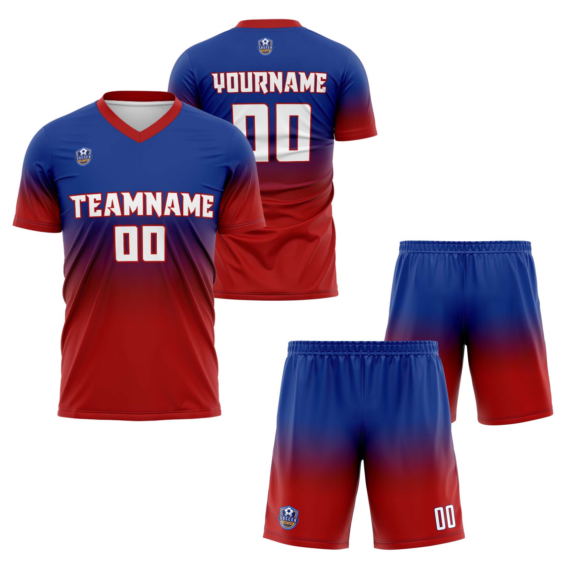Custom Blue Red Gradient Soccer Uniform Set – Personalized Jerseys for Adults & Kids