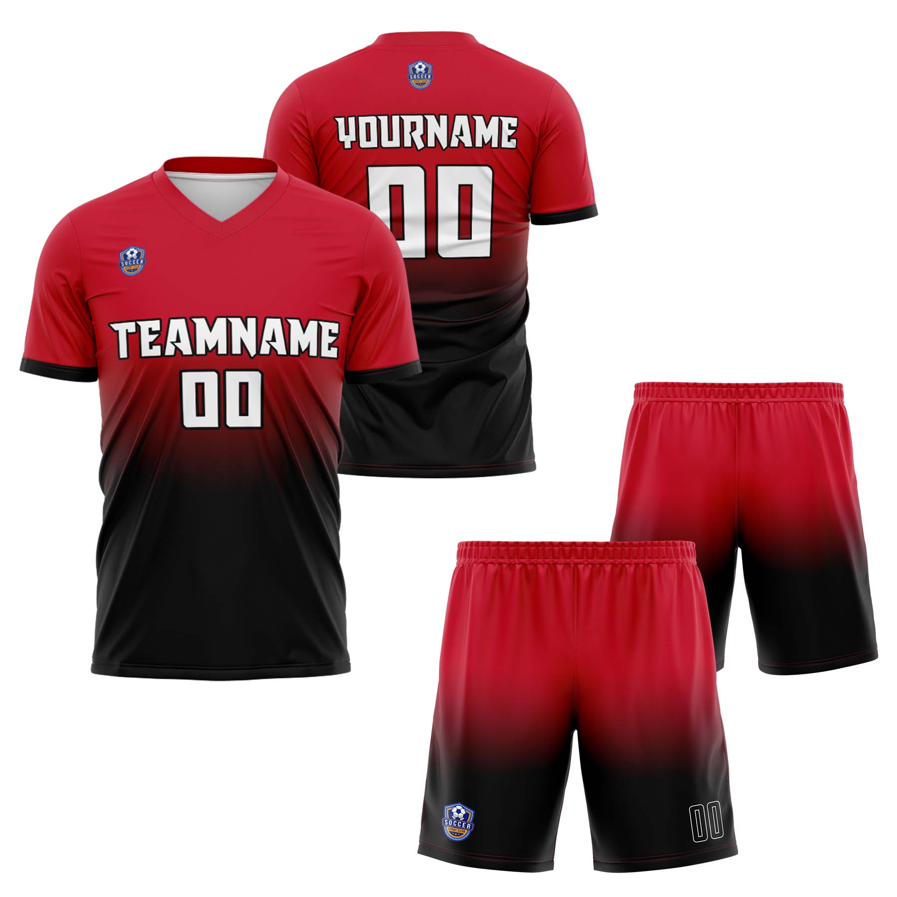 Custom Red Black Gradient Soccer Uniform Set – Personalized Jerseys for Adults & Kid