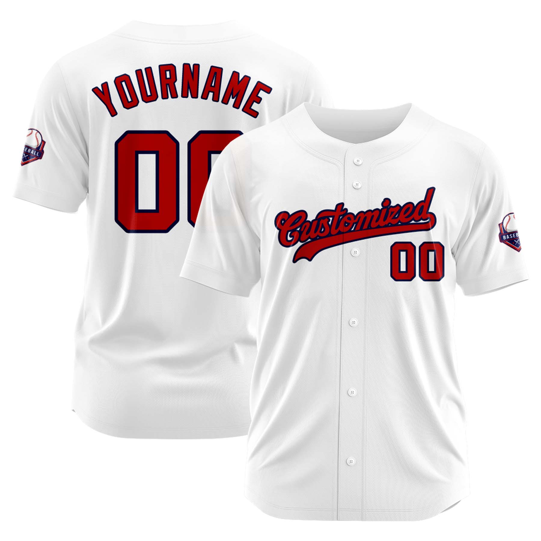 Custom Personalized White Red Navy Fashion Design Full Button Authentic Baseball Jersey