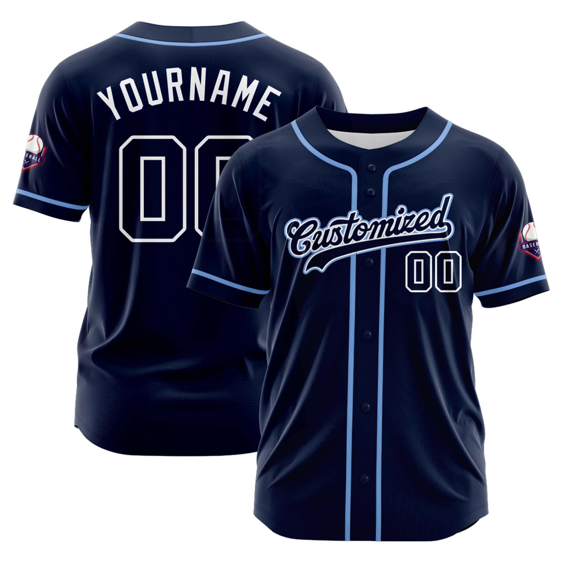 Custom Personalized Navy White Fashion Design Full Button Authentic Baseball Jersey