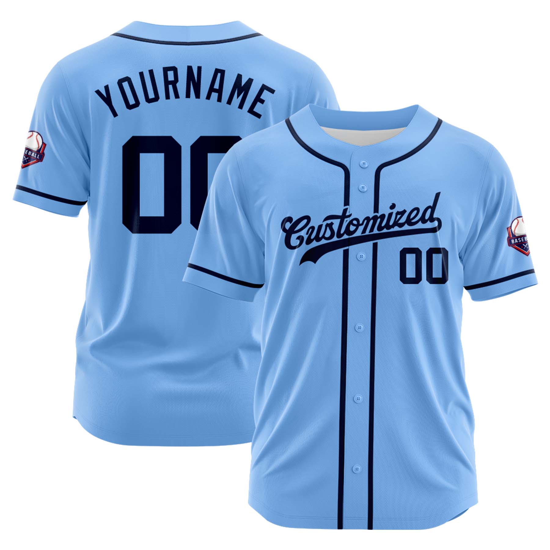 Custom Personalized Light Blue Navy Fashion Design Full Button Authentic Baseball Jersey