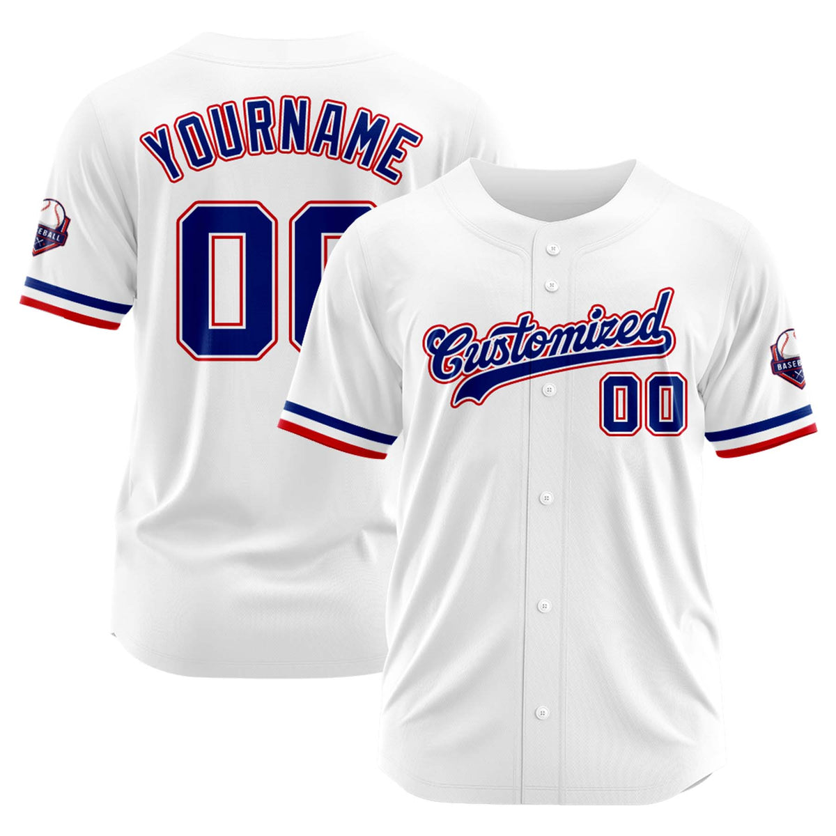 Custom Personalized White Blue Red Fashion Design Full Button Authentic Baseball Jersey