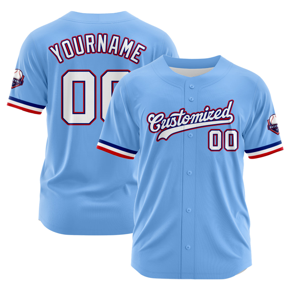 Custom Personalized Light Blue White Fashion Design Full Button Authentic Baseball Jersey