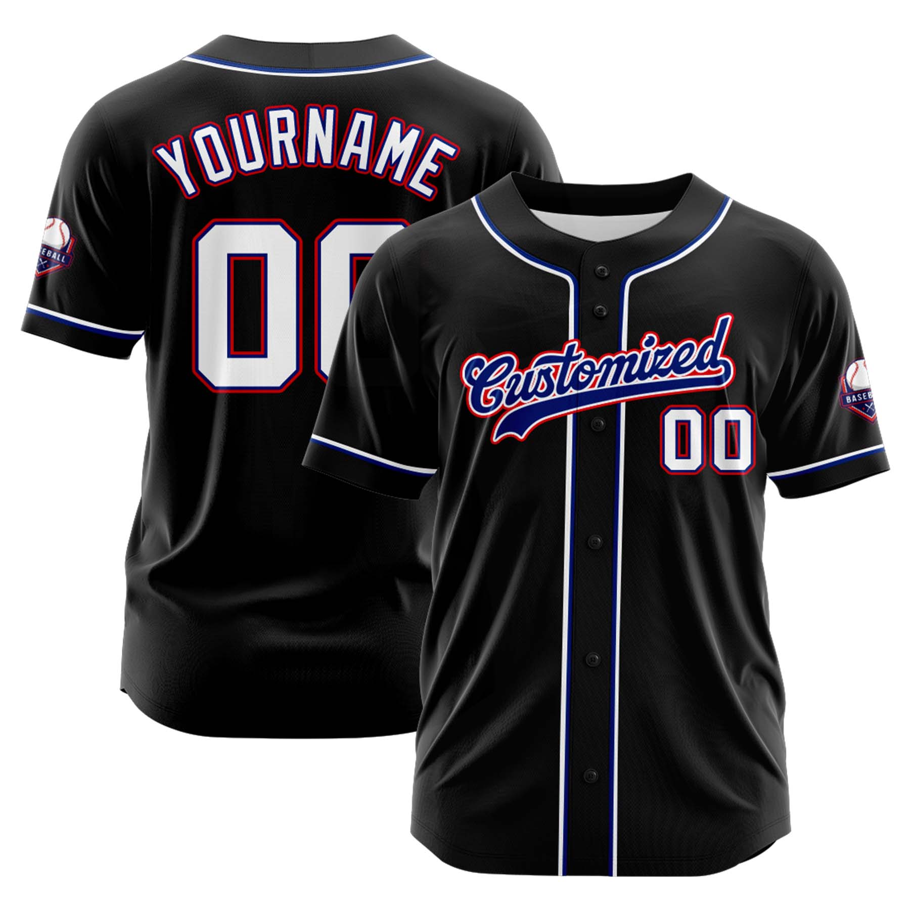 Custom Personalized Black White Red Fashion Design Full Button Authentic Baseball Jersey