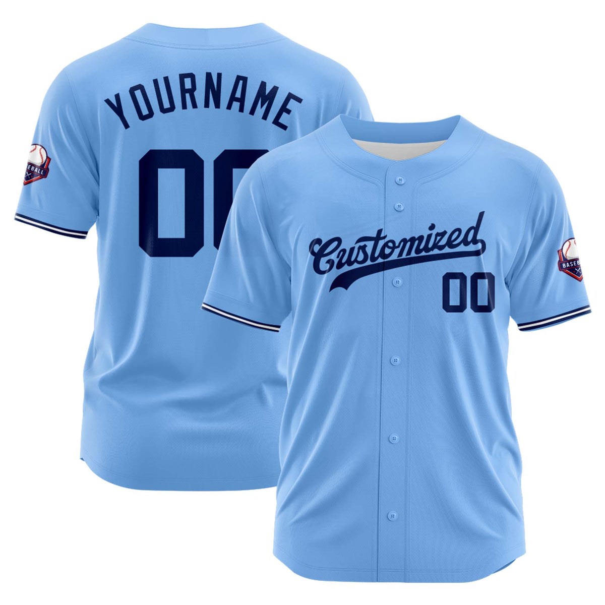 Custom Personalized Light Blue Navy Fashion Design Full Button Authentic Baseball Jersey