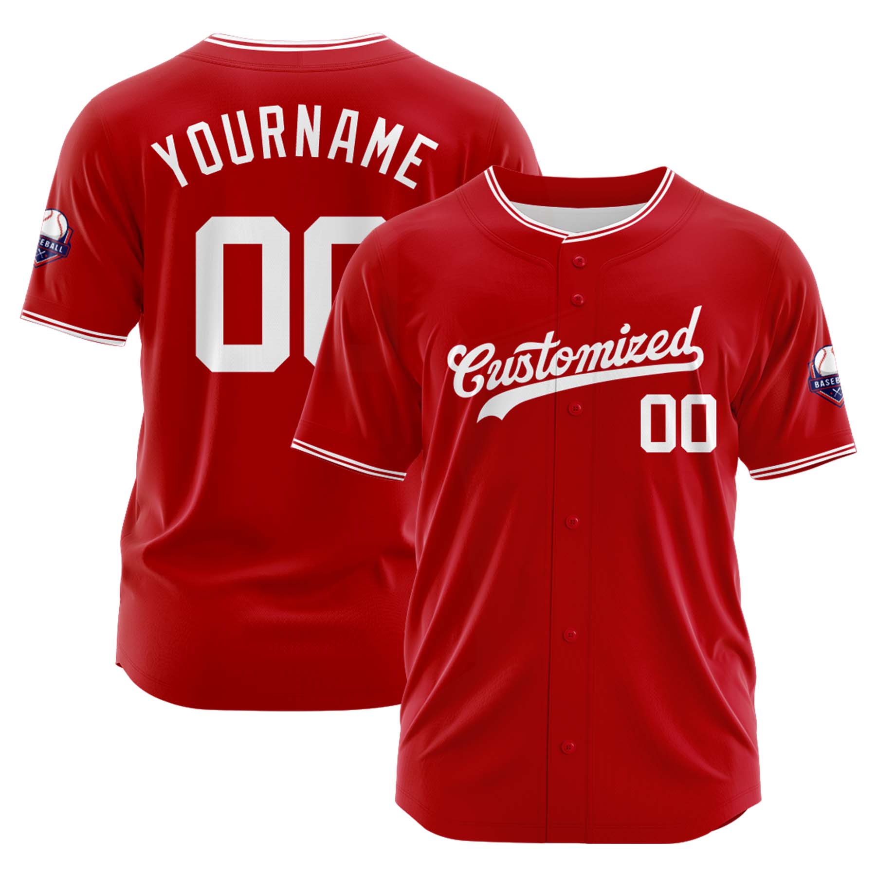 Custom Personalized Red White Fashion Design Full Button Authentic Baseball Jersey