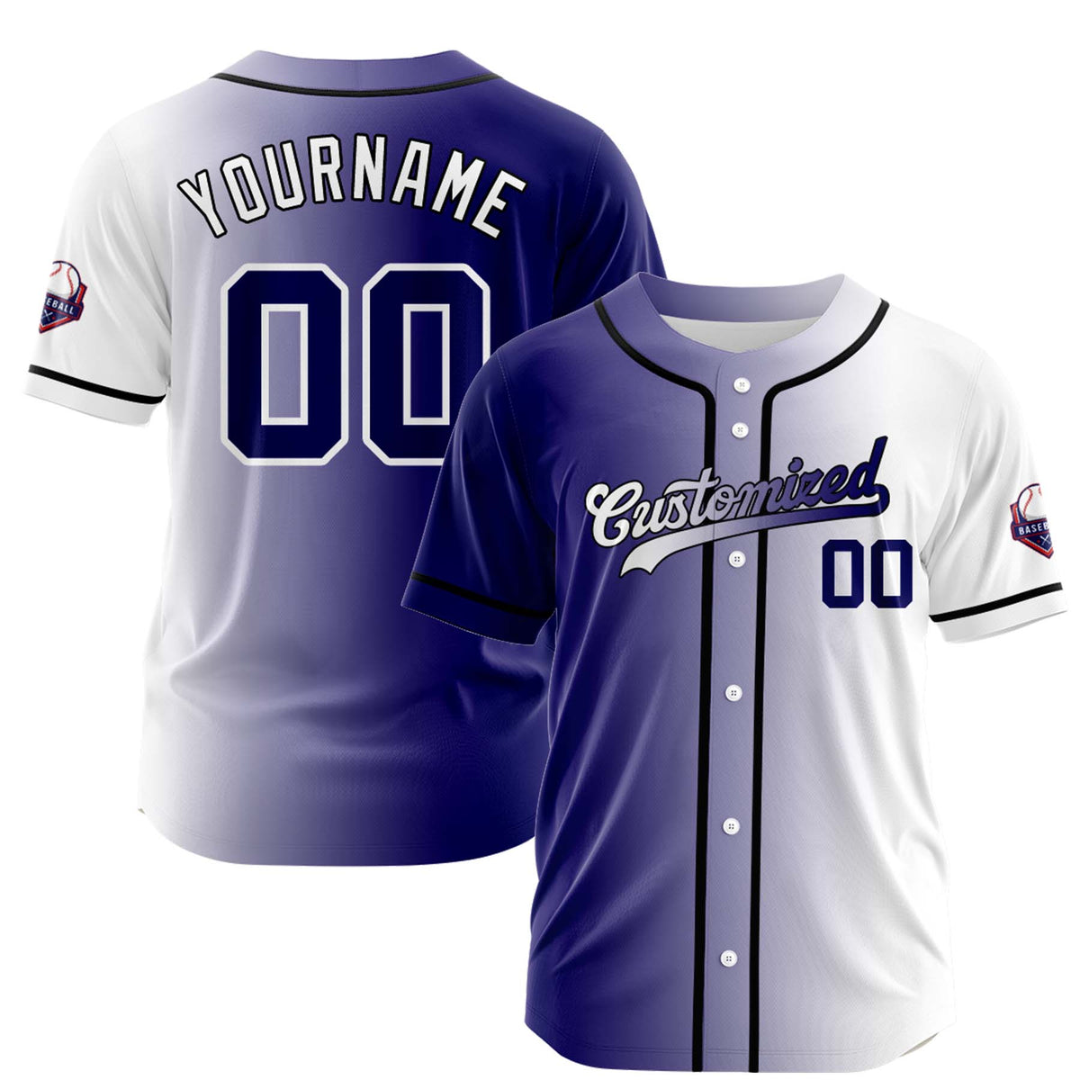 Custom Purple White Gradient Fashion Design Full Button Authentic Baseball Jersey