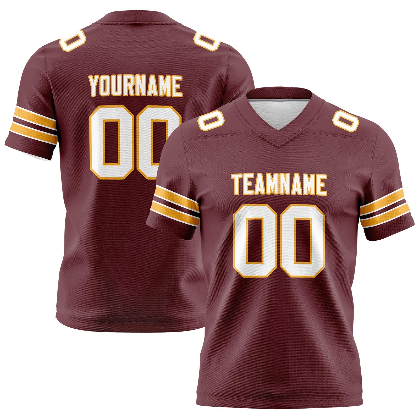 Custom Burgundy Gold Football Jerseys Personalized with Your Name Number Logo