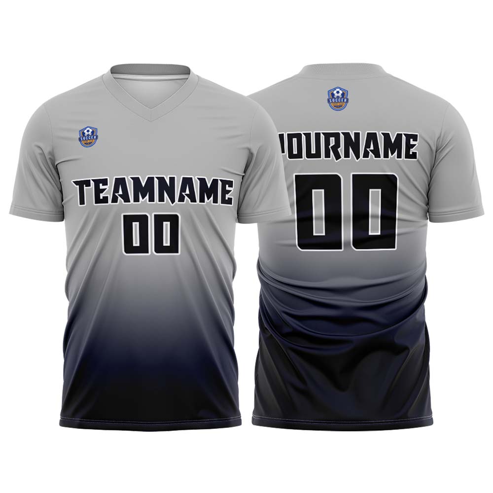 Custom Gray Navy Gradient Soccer Uniform Set – Personalized Jerseys for Adults & Kids