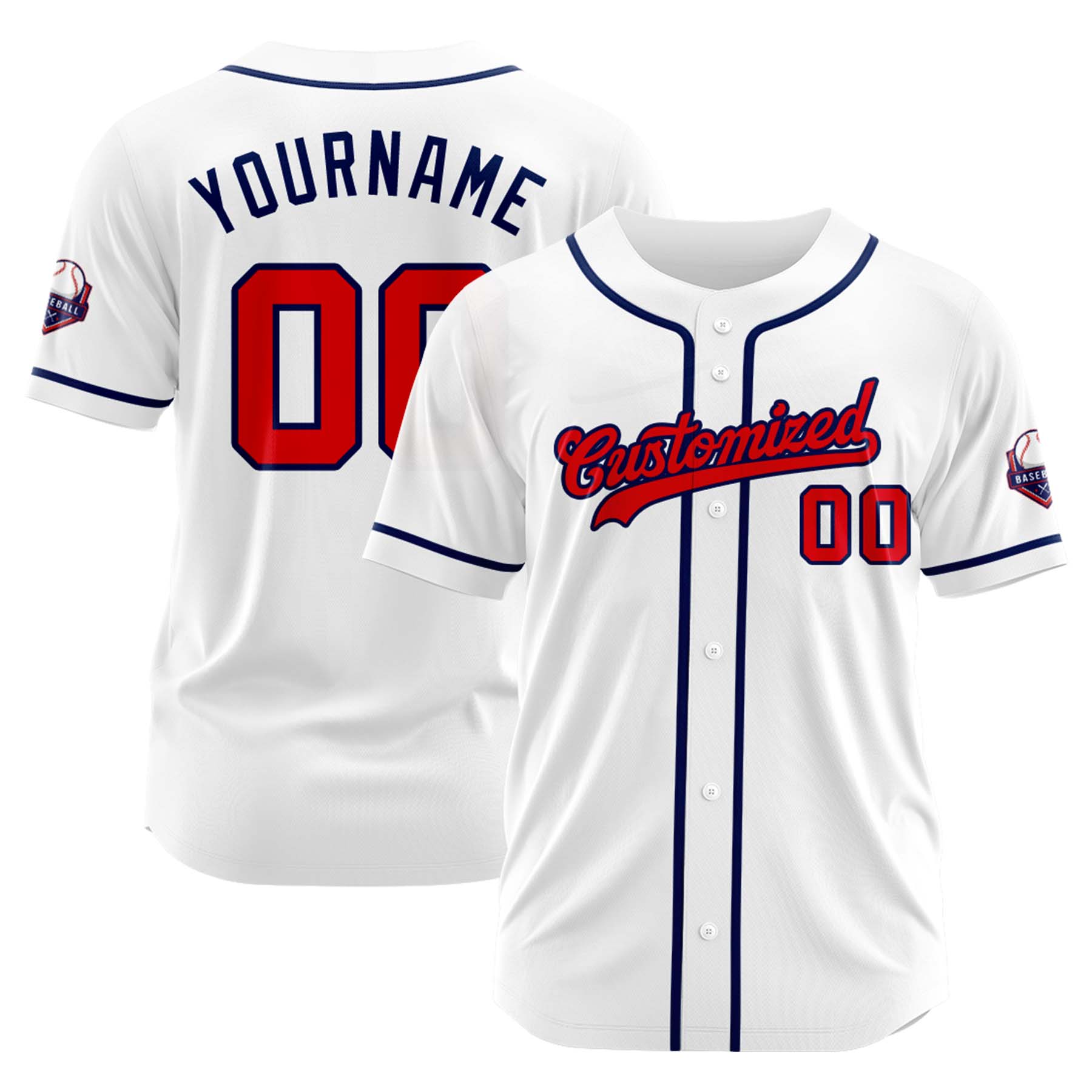 Custom Personalized White Red Navy Fashion Design Full Button Authentic Baseball Jersey