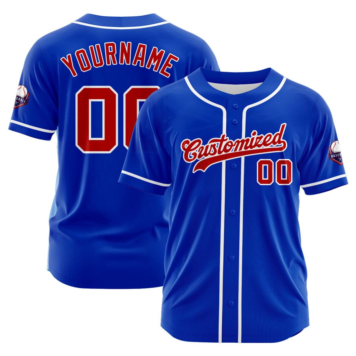 Custom Personalized Blue Red White Fashion Design Full Button Authentic Baseball Jersey