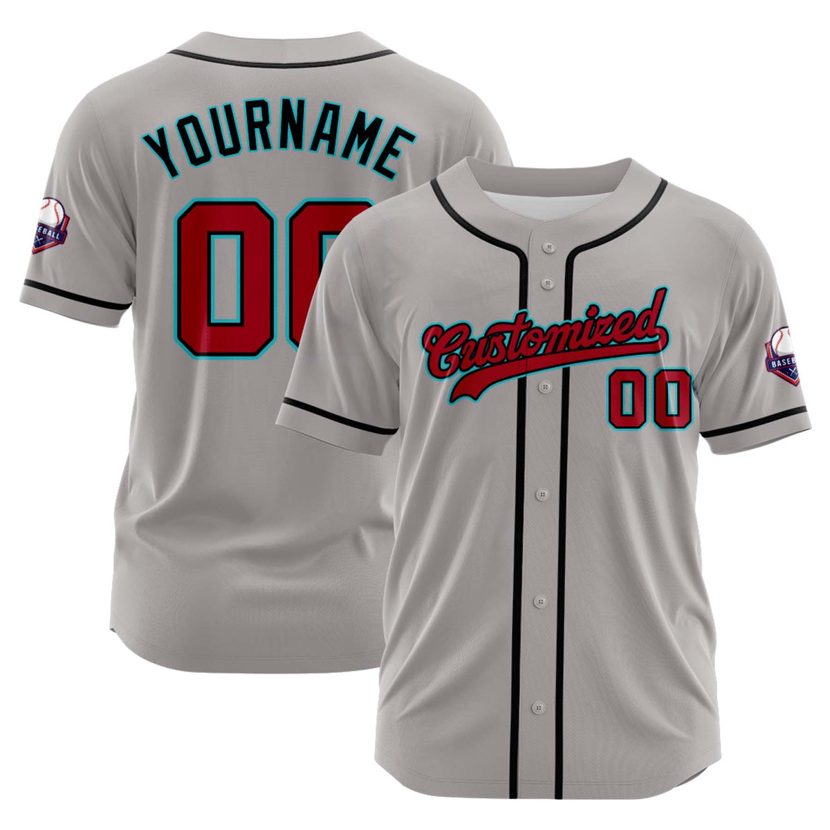 Custom Personalized Gray Red Cyan Fashion Design Full Button Authentic Baseball Jersey
