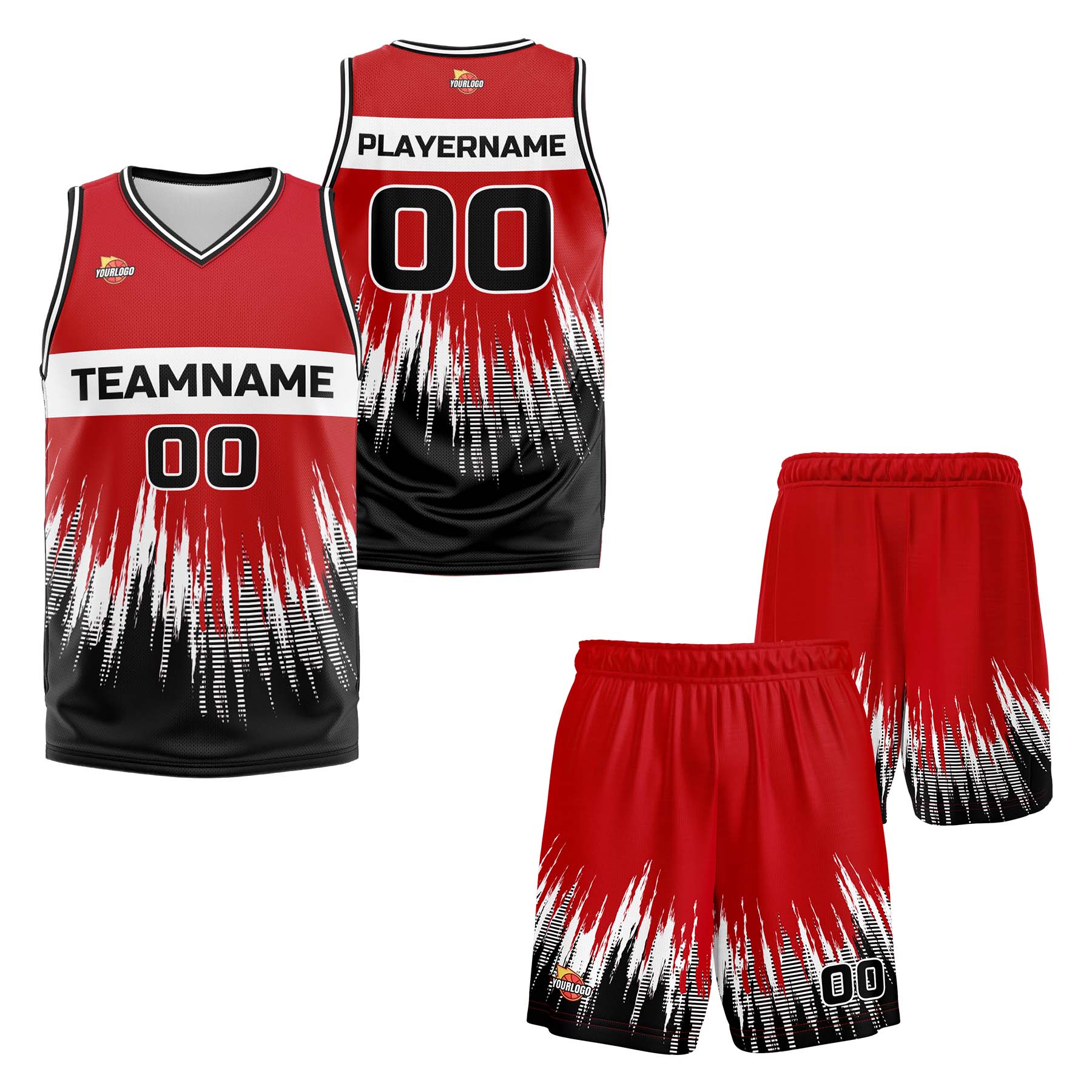 Custom Red White Fashion Sports Uniform Basketball Jersey