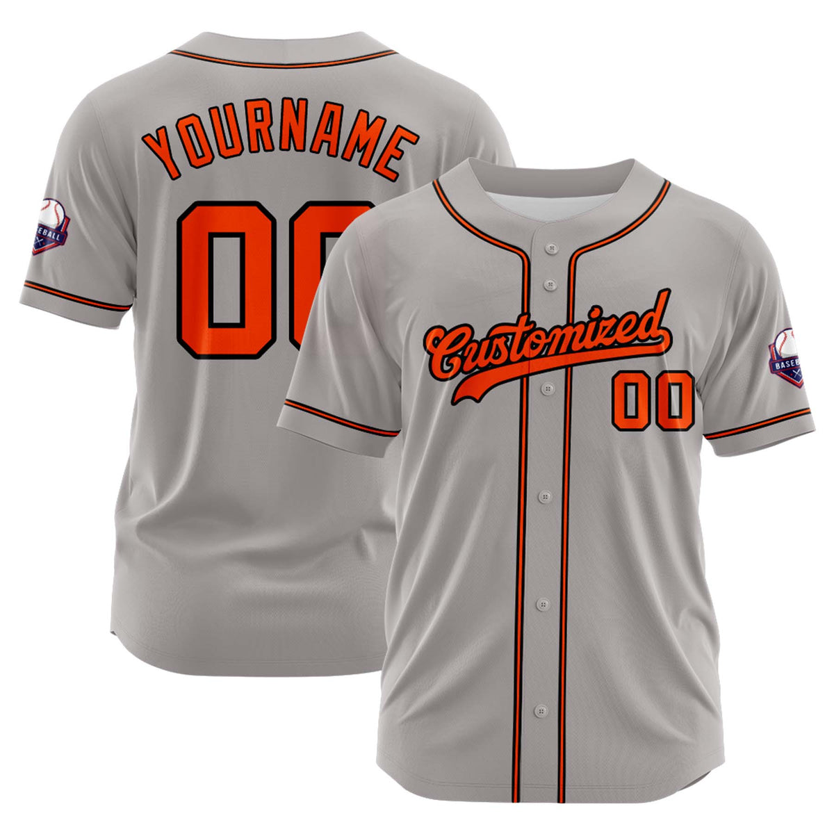 Custom Personalized Gray Orange Black Fashion Design Full Button Authentic Baseball Jersey