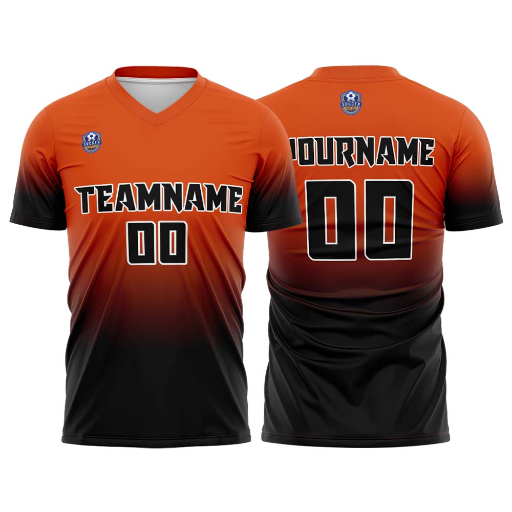 Custom Orange Black Gradient Soccer Uniform Set – Personalized Jerseys for Adults & Kids