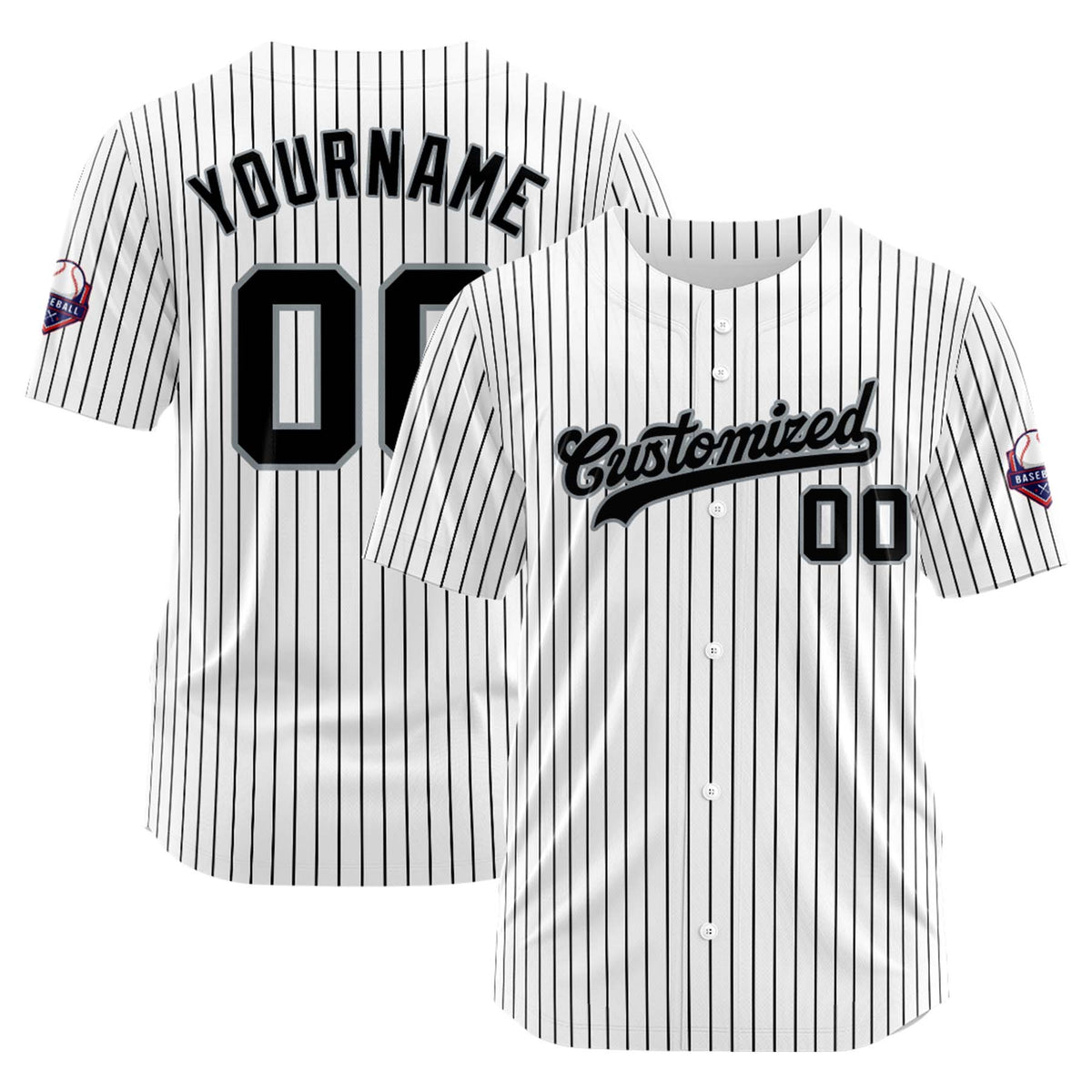 Custom Personalized White Black Gray Stripe Fashion Design Full Button Authentic Baseball Jersey
