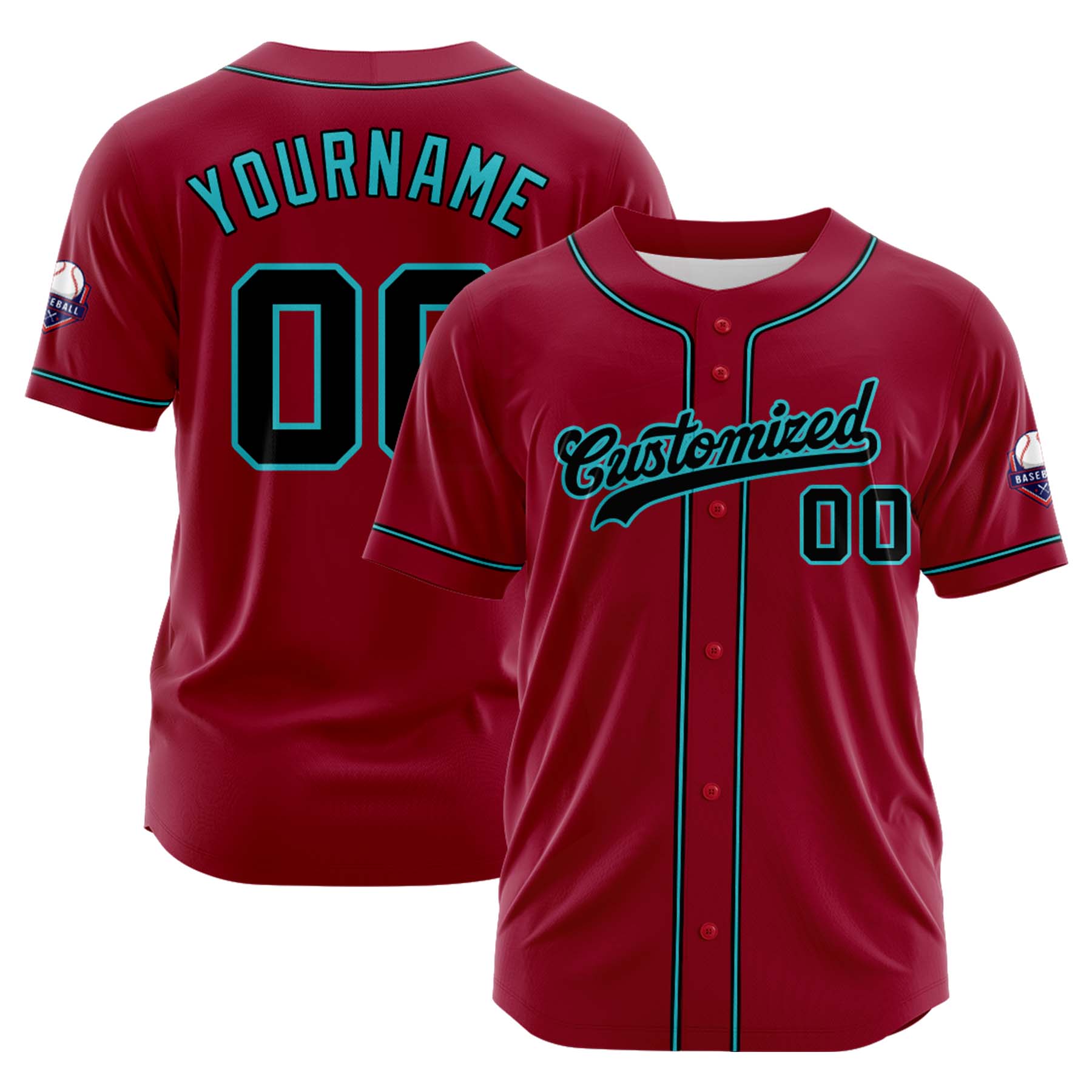Custom Personalized Crimson Cyan Black Fashion Design Full Button Authentic Baseball Jersey