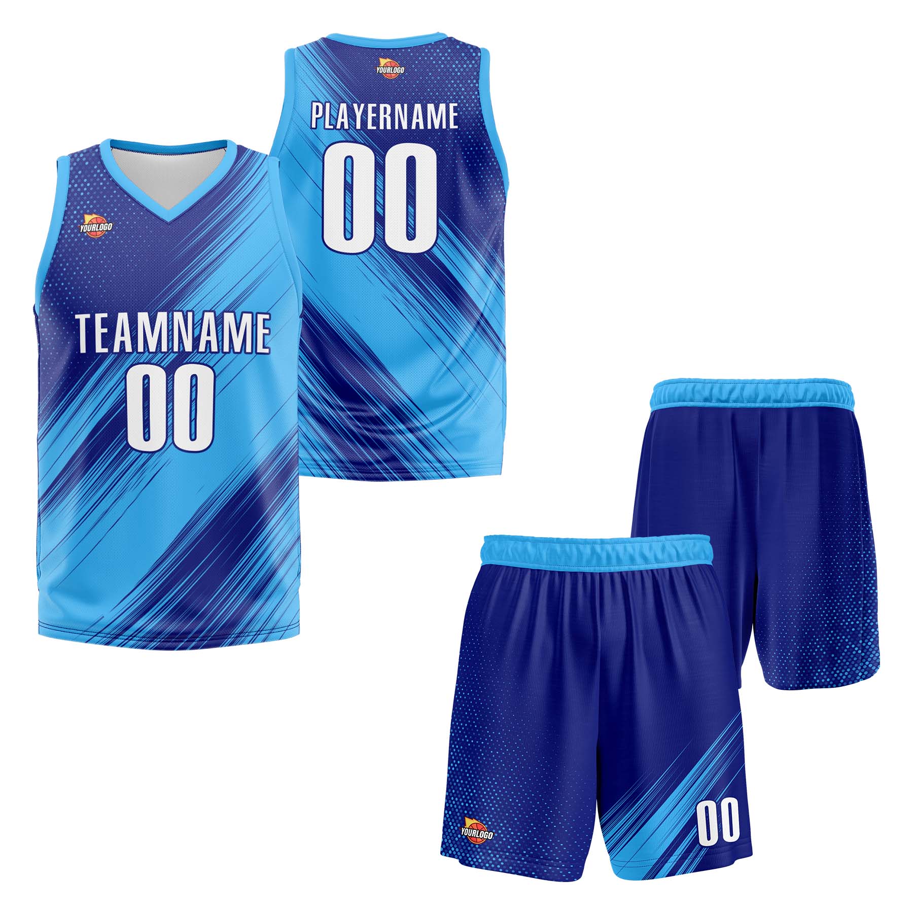 Custom Blue Light Blue Sports Uniform Basketball Jersey