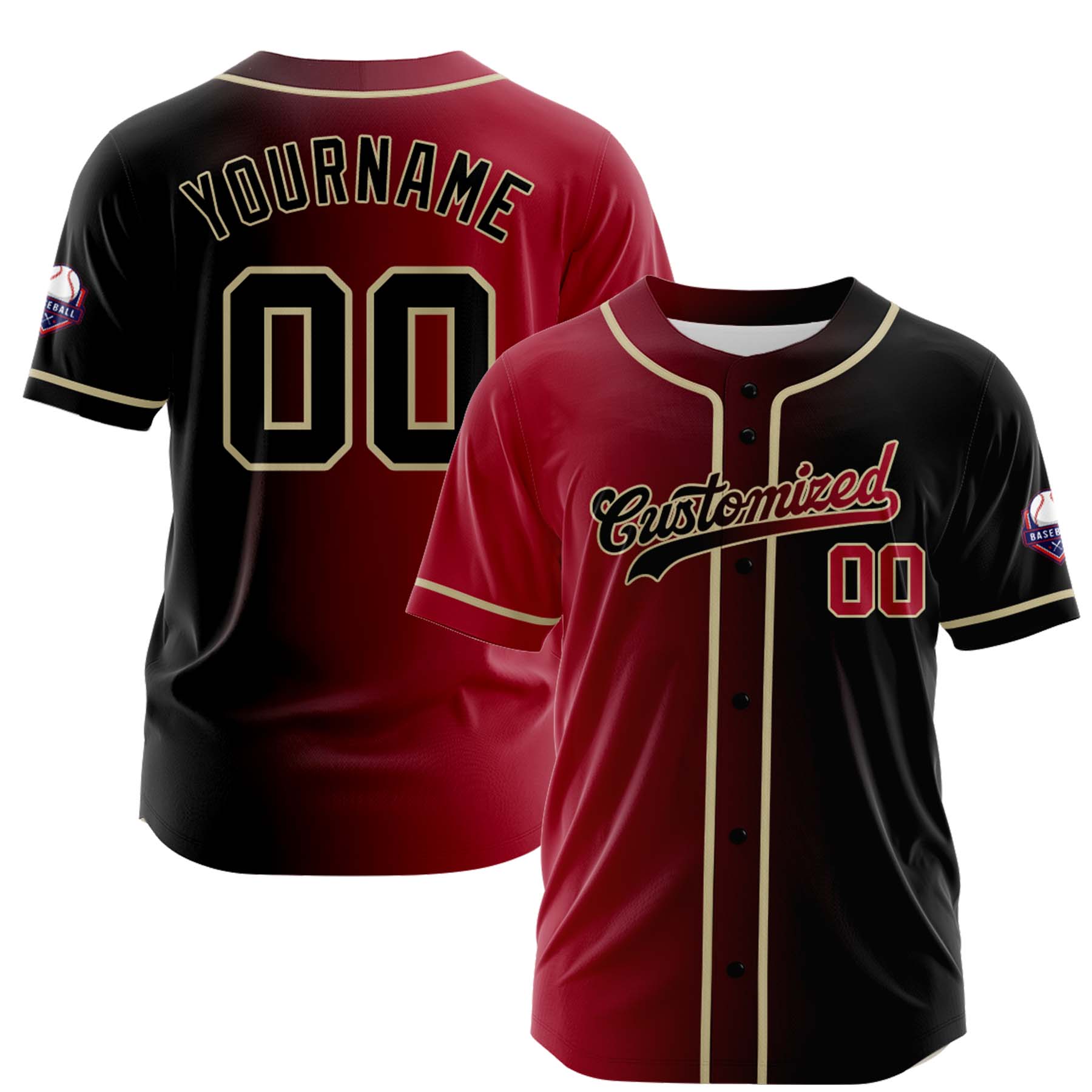 Custom Crimson Black Gradient Fashion Design Full Button Authentic Baseball Jersey