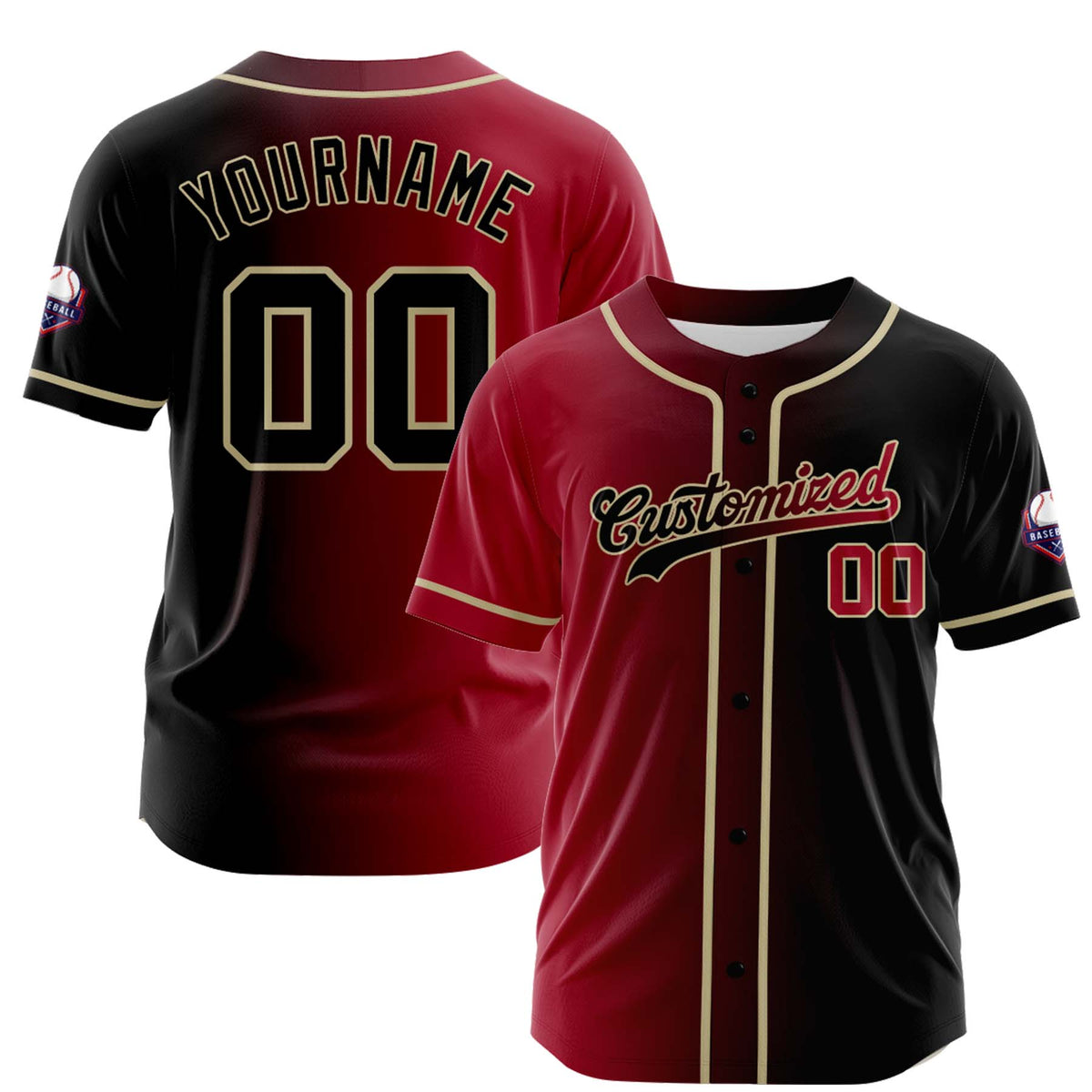 Custom Crimson Black Gradient Fashion Design Full Button Authentic Baseball Jersey