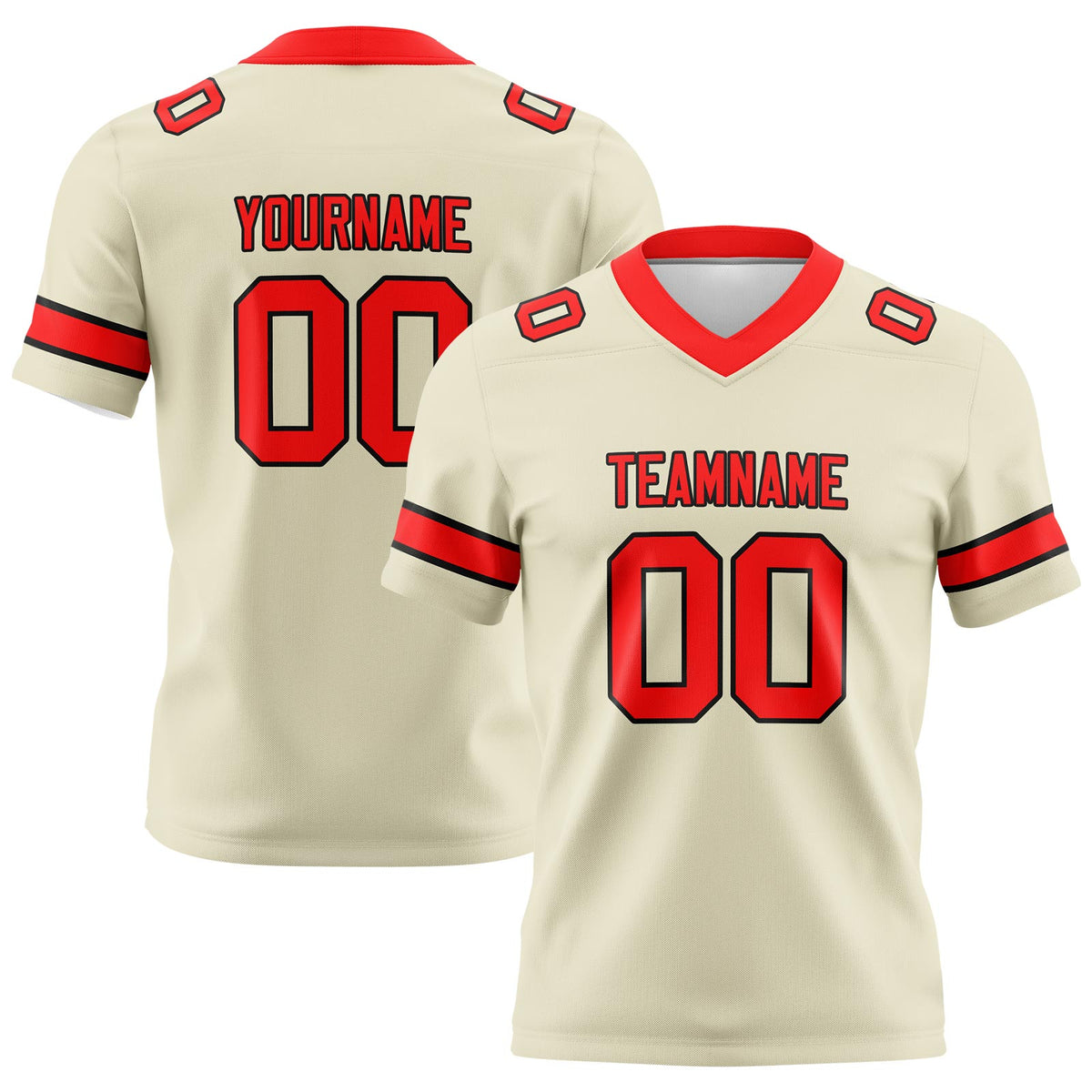 Custom Cream Red Football Jerseys Personalized with Your Name Number Logo