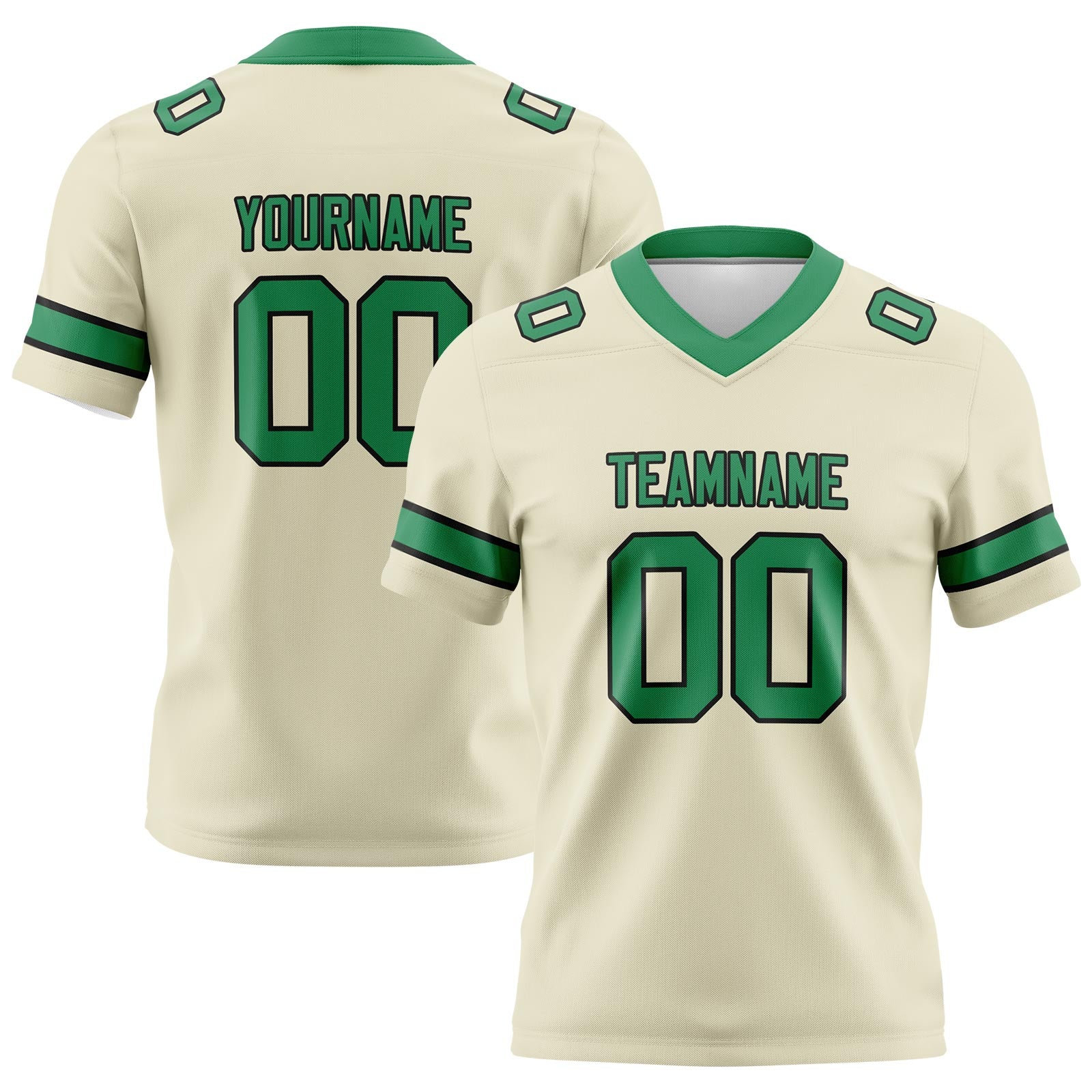 Custom Cream Green Football Jerseys Personalized with Your Name Number Logo