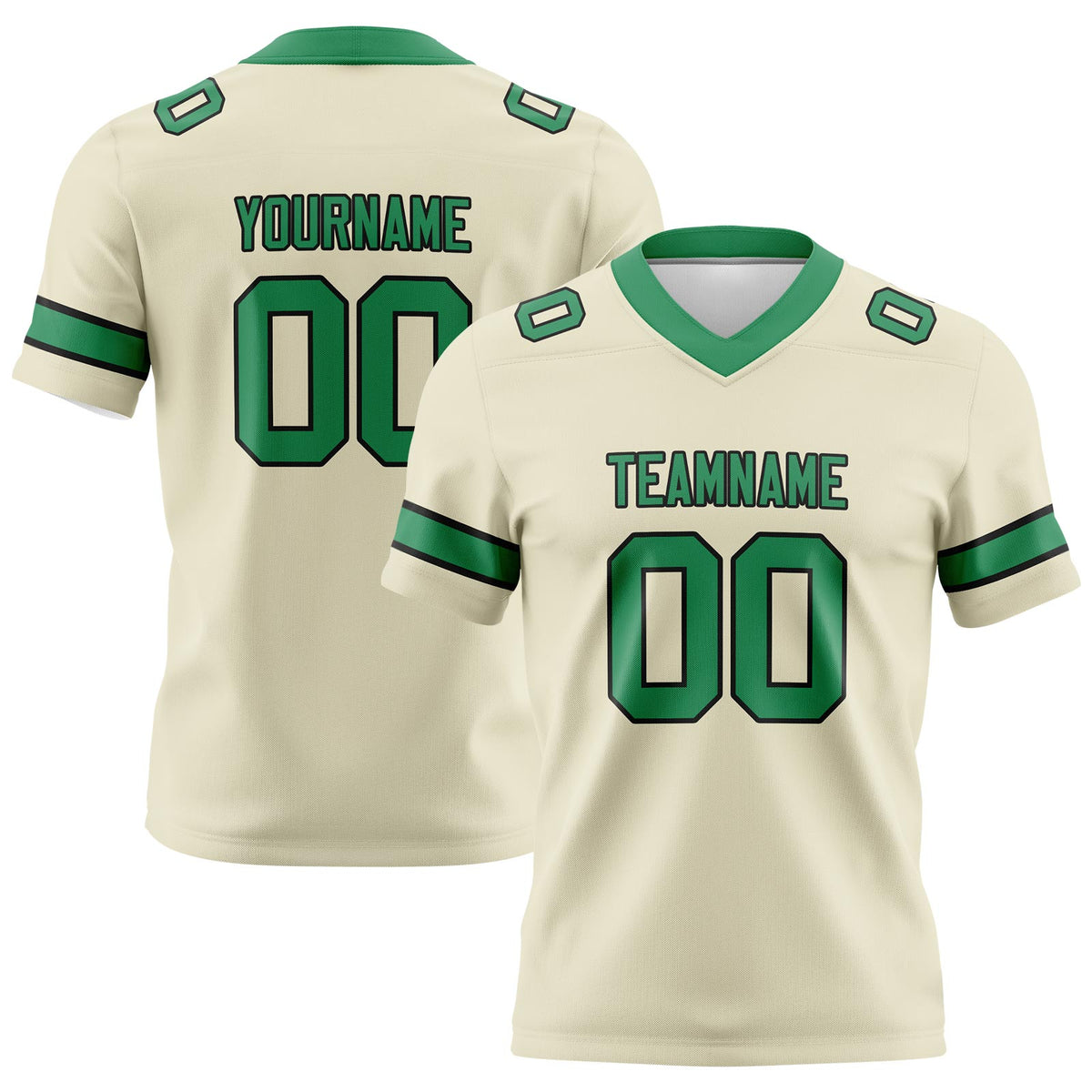 Custom Cream Green Football Jerseys Personalized with Your Name Number Logo