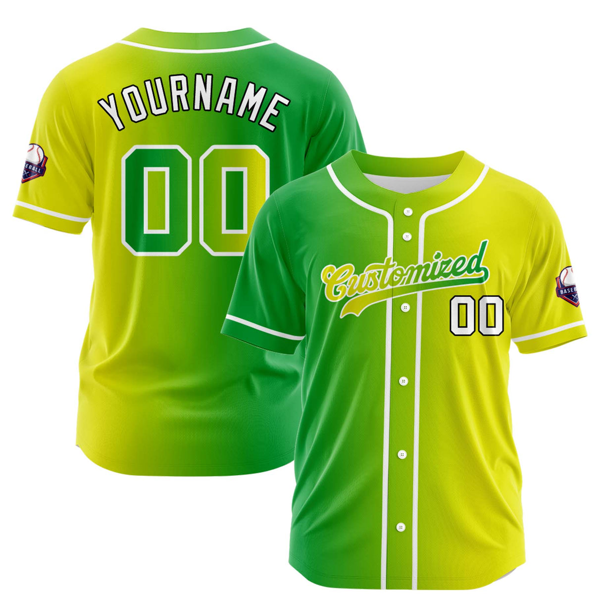 Custom Green Yellow Gradient Fashion Design Full Button Authentic Baseball Jersey
