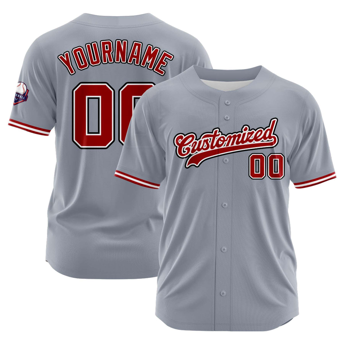 Custom Personalized Gray Red Fashion Design Full Button Authentic Baseball Jersey
