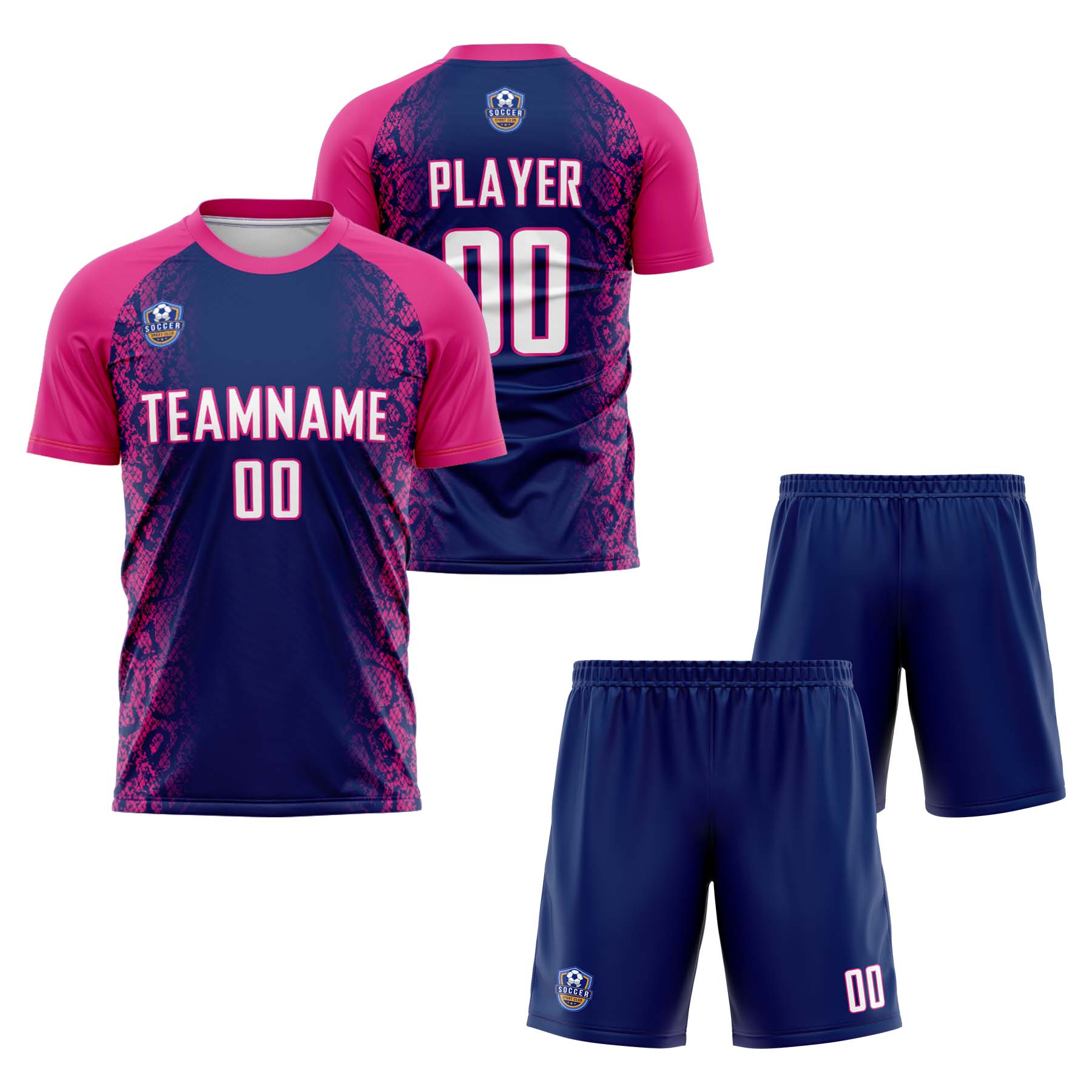 Custom Navy Pink Classic Soccer Training Sets Jersey For Adults/Kids