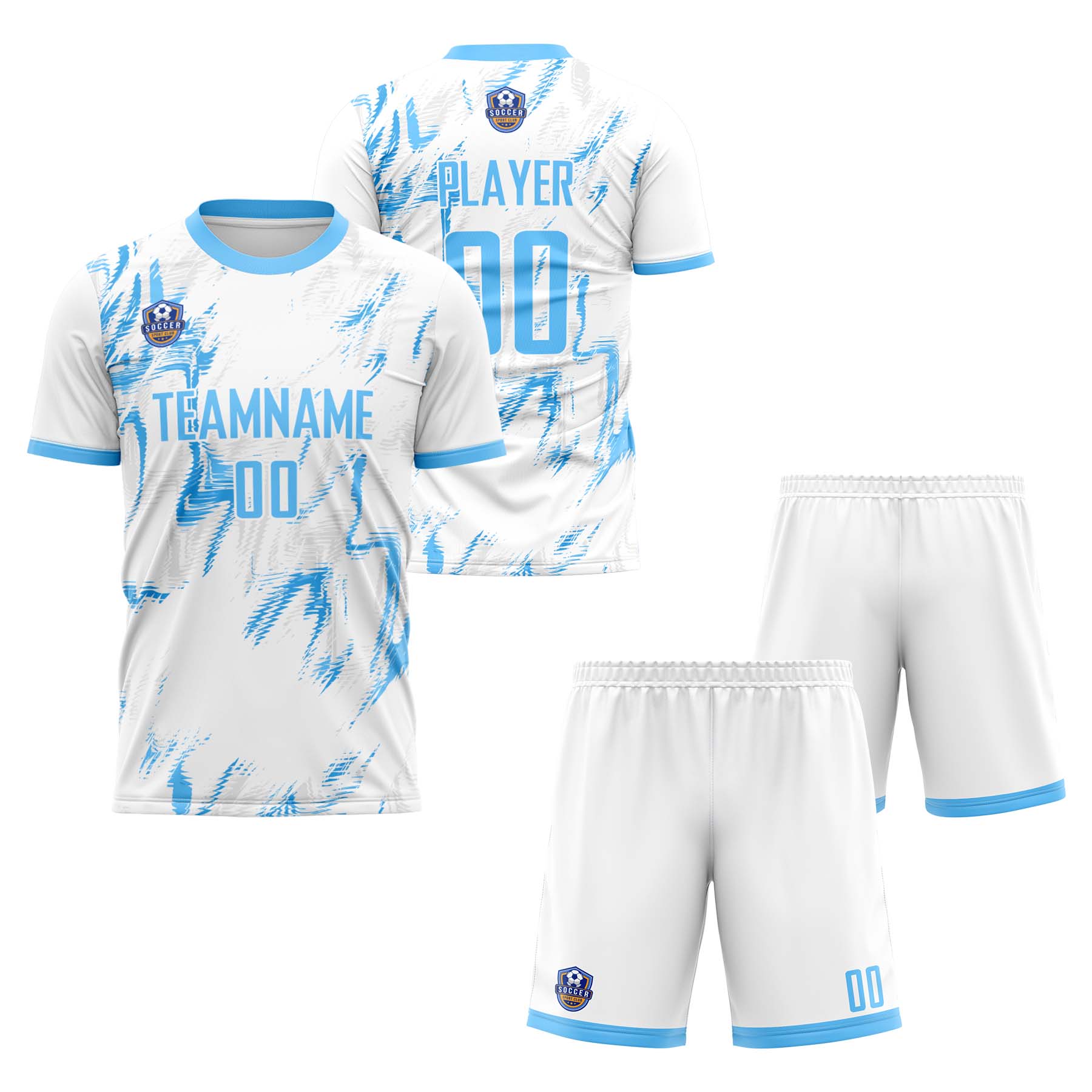 Custom White Light Blue Classic Soccer Training Sets Jersey For Adults/Kids