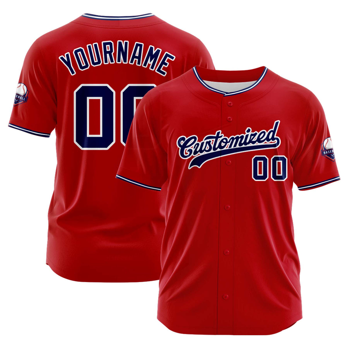 Custom Personalized Red Navy Fashion Design Full Button Authentic Baseball Jersey