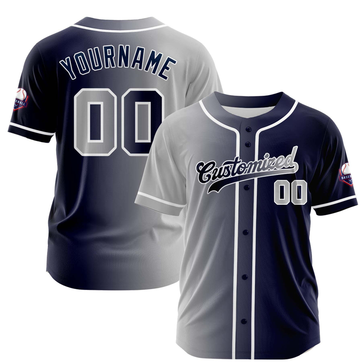 Custom Gray Navy Gradient Fashion Design Full Button Authentic Baseball Jersey