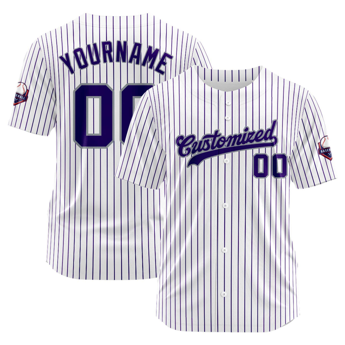 Custom Personalized Stripe White Blue Gray Fashion Design Full Button Authentic Baseball Jersey