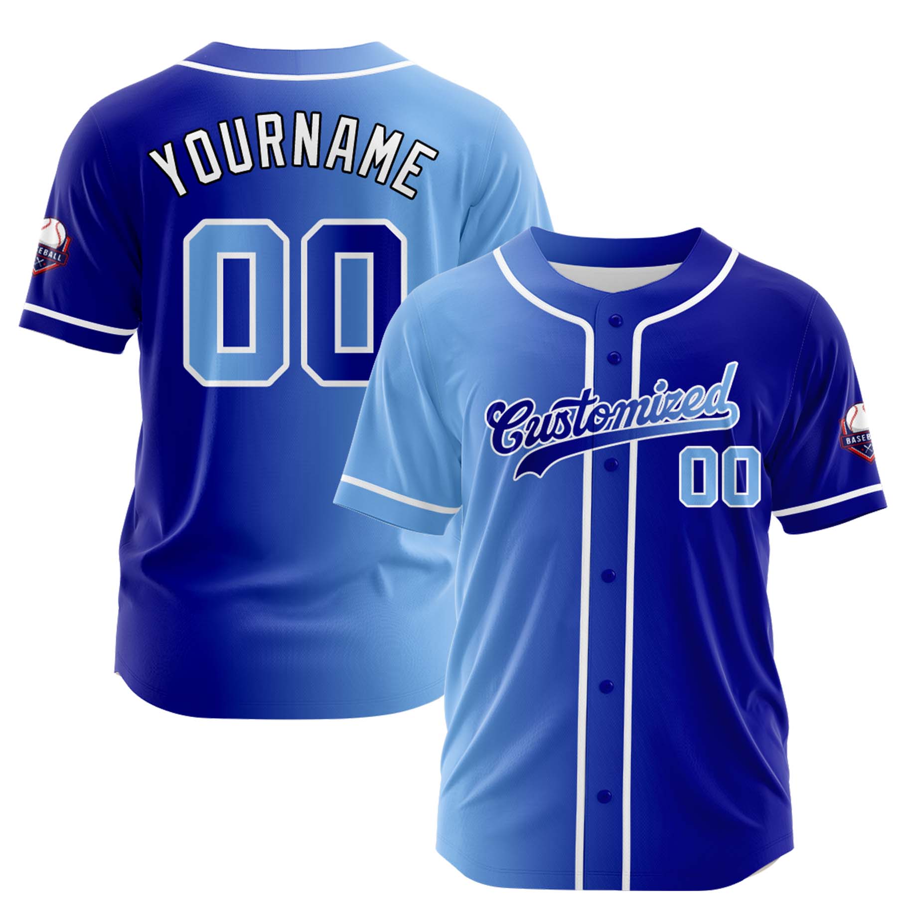 Custom Light Blue Blue Gradient Fashion Design Full Button Authentic Baseball Jersey