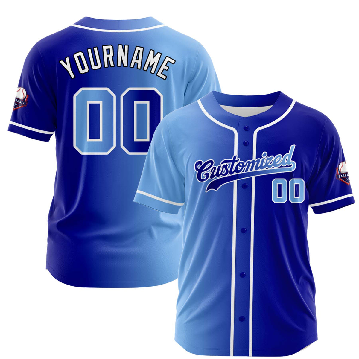 Custom Light Blue Blue Gradient Fashion Design Full Button Authentic Baseball Jersey