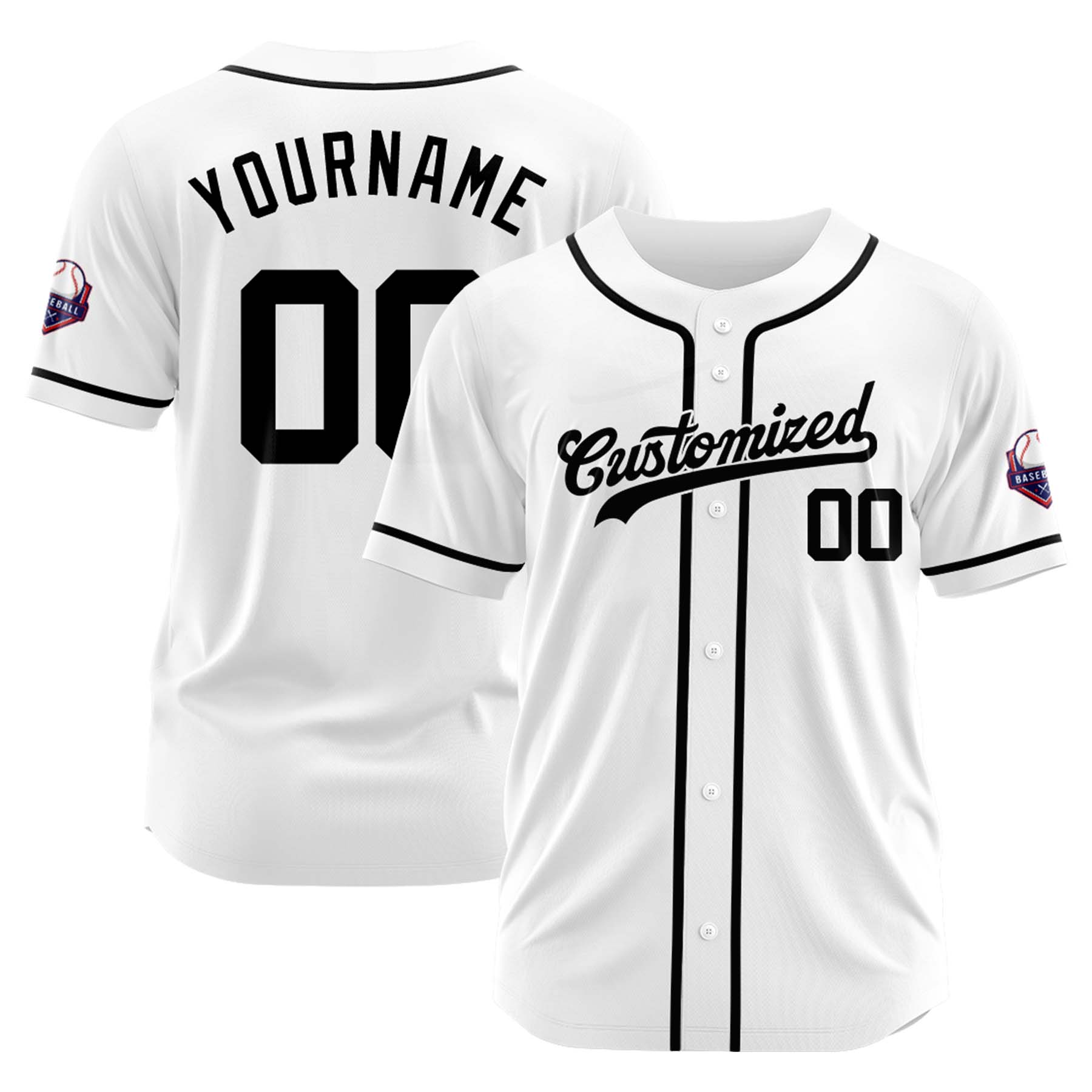 Custom Personalized White Black Fashion Design Full Button Authentic Baseball Jersey