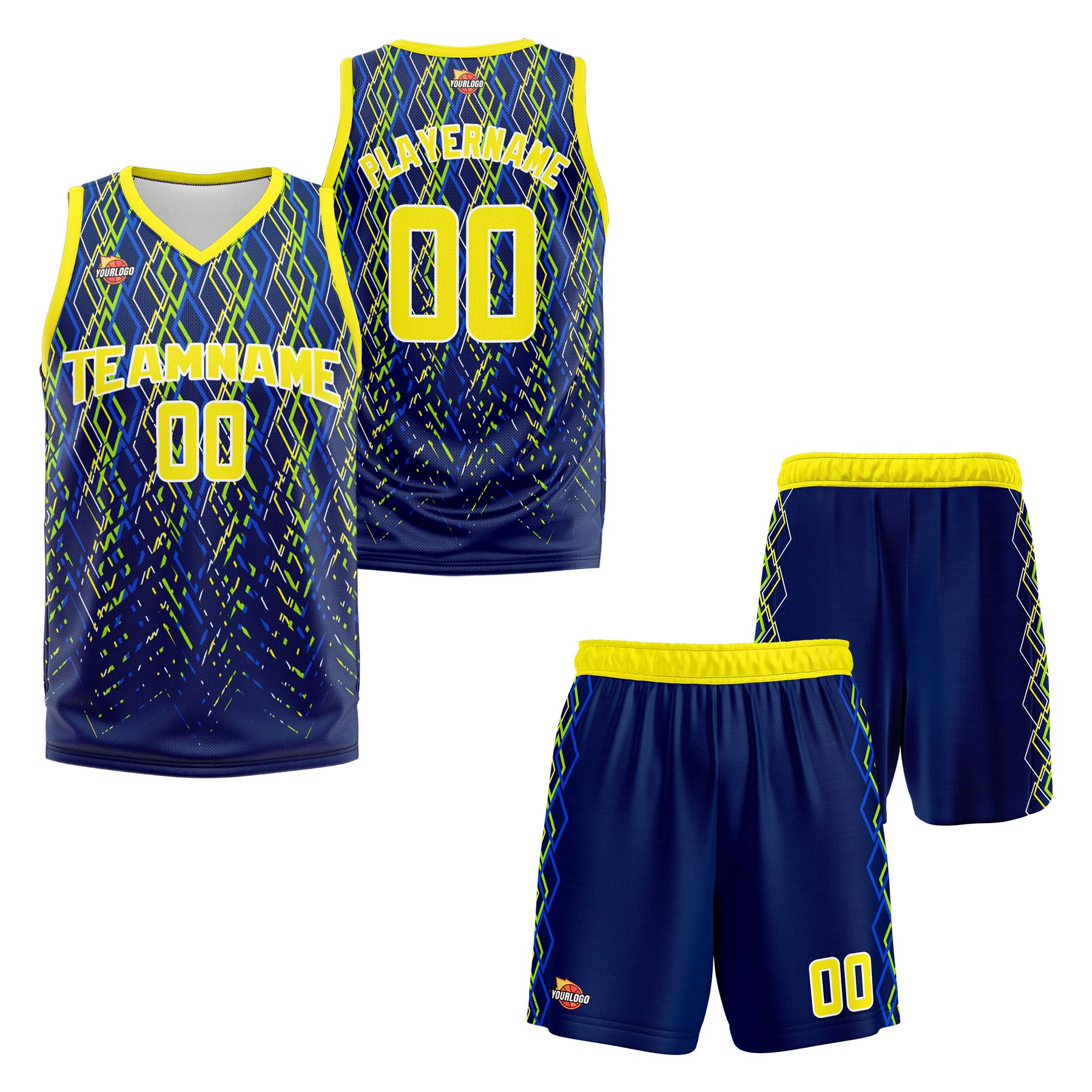 Custom Navy Yellow Sports Uniform Basketball Jersey