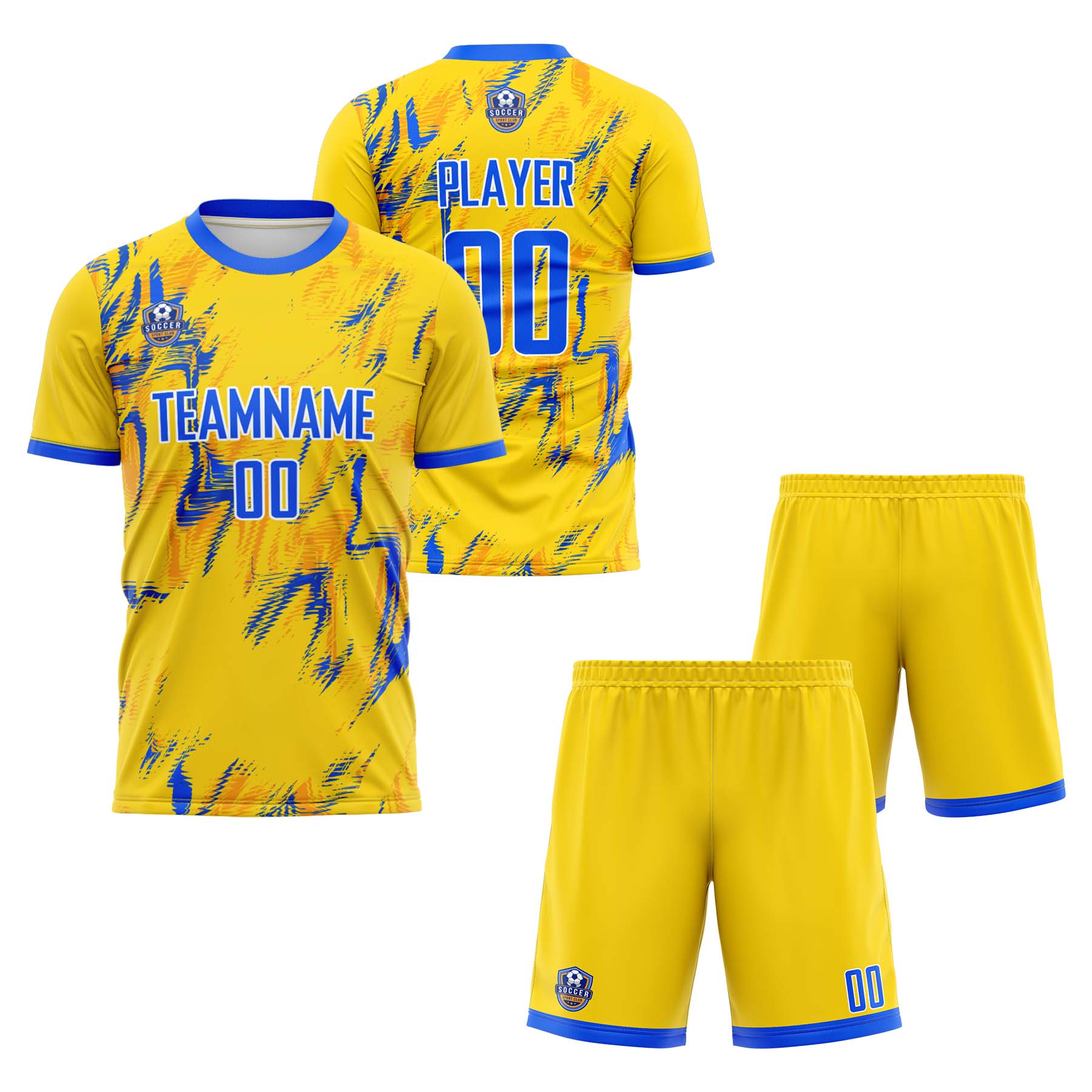 Custom Yellow Blue Classic Soccer Training Sets Jersey For Adults/Kids