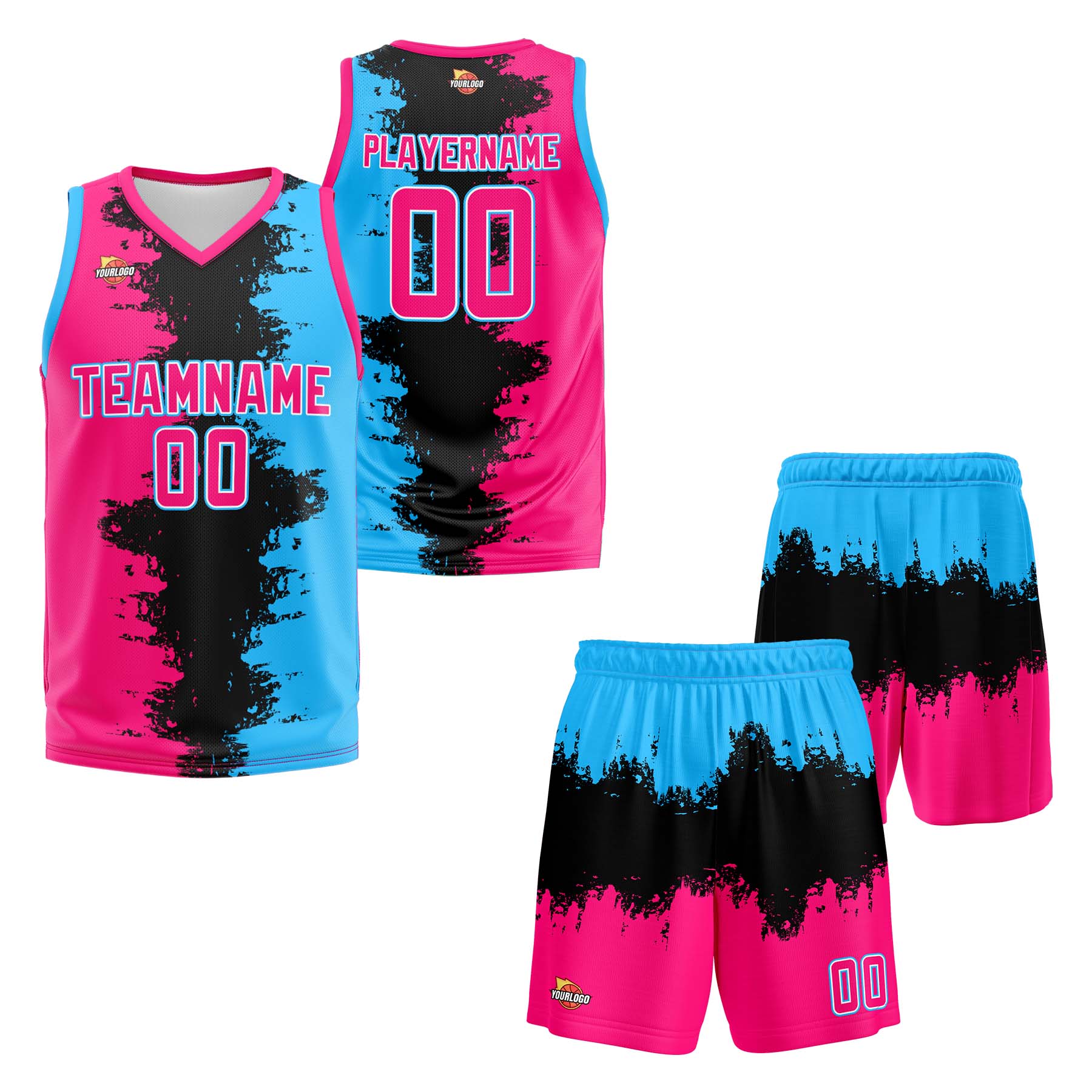 Custom Pink Light Blue Fashion Sports Uniform Basketball Jersey