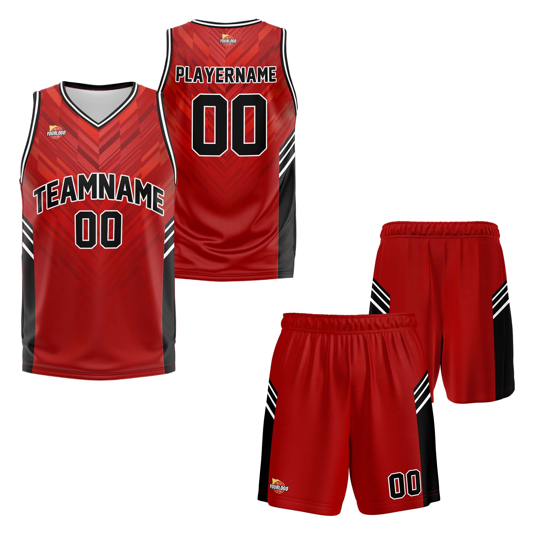 Custom Red Black Fashion Sports Uniform Basketball Jersey