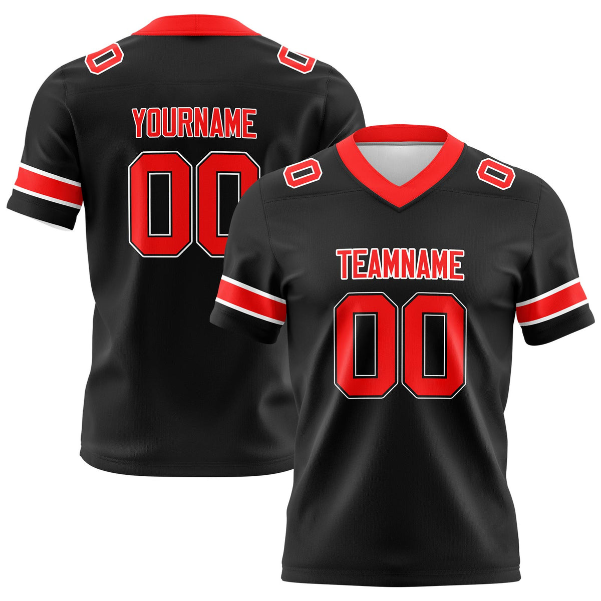 Custom Black Red Football Jerseys Personalized with Your Name Number Logo