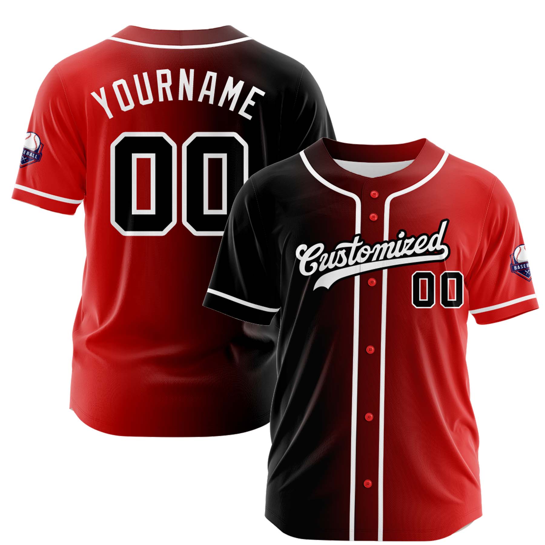 Custom Black Red Gradient Fashion Design Full Button Authentic Baseball Jersey