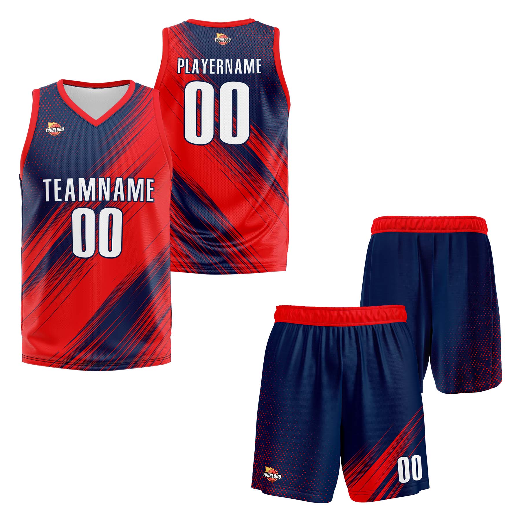 Custom Navy Red Sports Uniform Basketball Jersey