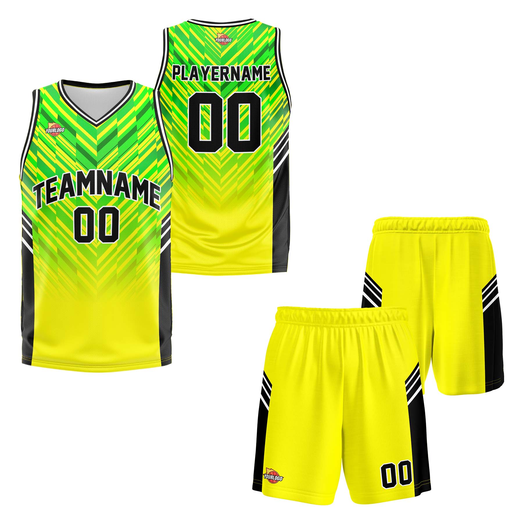 Custom Yellow Black Green Fashion Sports Uniform Basketball Jersey