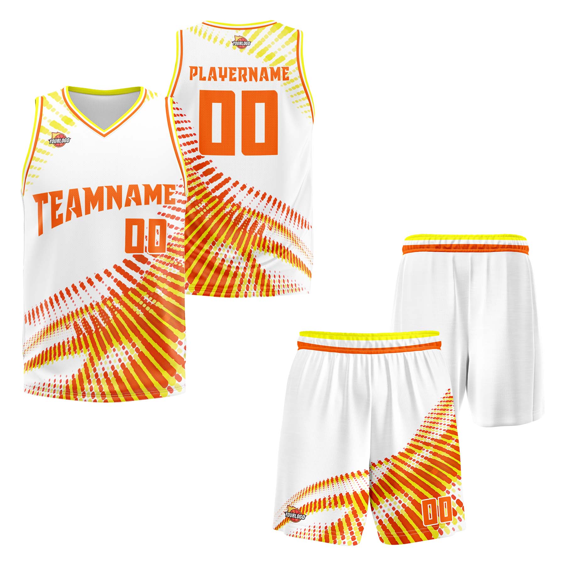 Custom White Orange Sports Uniform Basketball Jersey